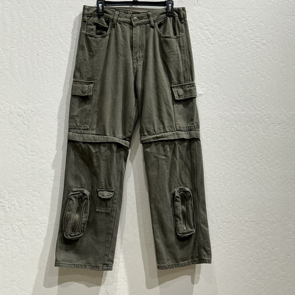 Forever 21 Men's Zip Off Cargo Pants Size 31 Olive Green Slim Multi pocket